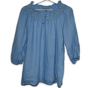 For Cynthia Icy Blue Linen Top Size S